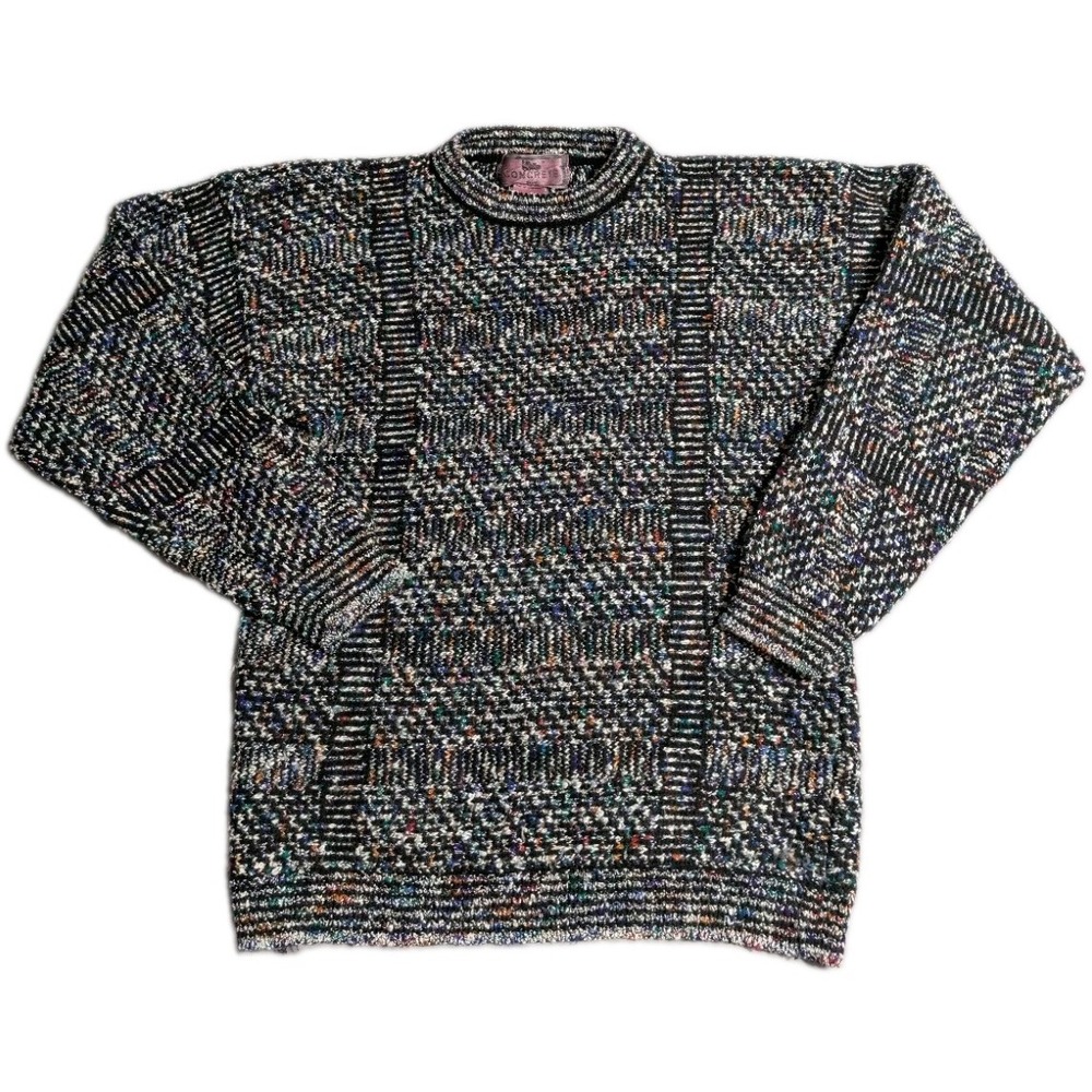 Vintage Concrete Kids M 12-14 Confetti Knit Sweater Black Crewneck 90s Acrylic